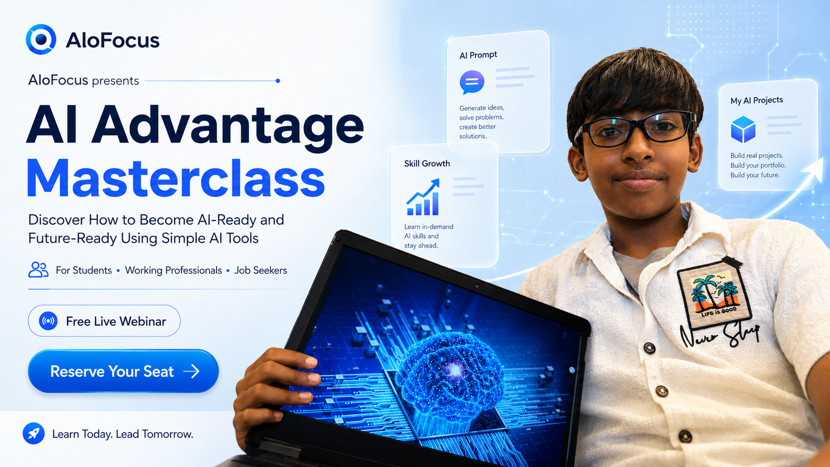 Sujan Prasad, founder of AloFocus, presenting the AI Advantage Masterclass